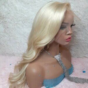 White/Pale  Blonde Natural Lace Front Wig 22 inches